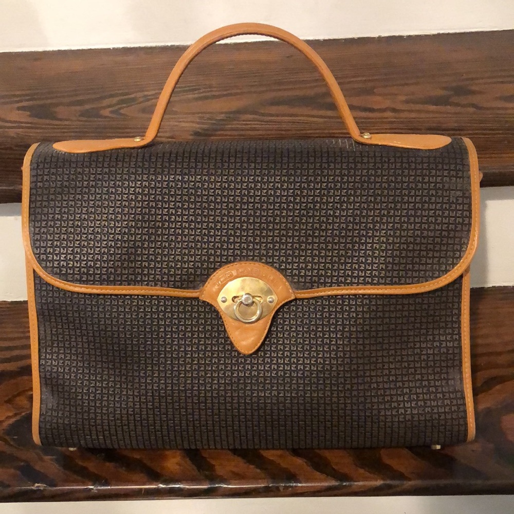 TED LAPIDUS Vachetta Leather and Embossed Vinyl Lockable Laptop Briefcase RARE